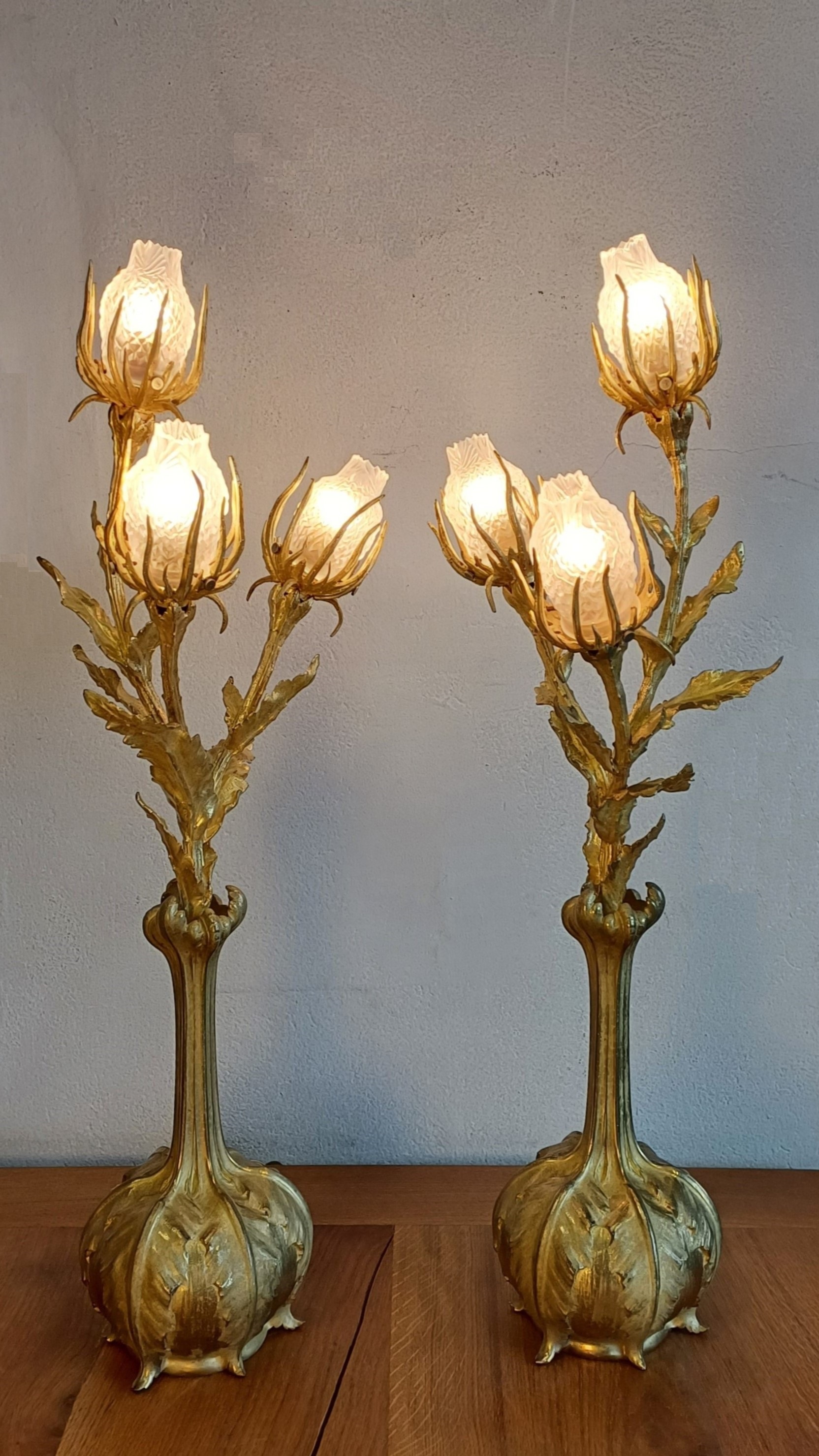 Paire de lampes "Chardons" en bronze doré par Jules Jouant - Collection particulière
